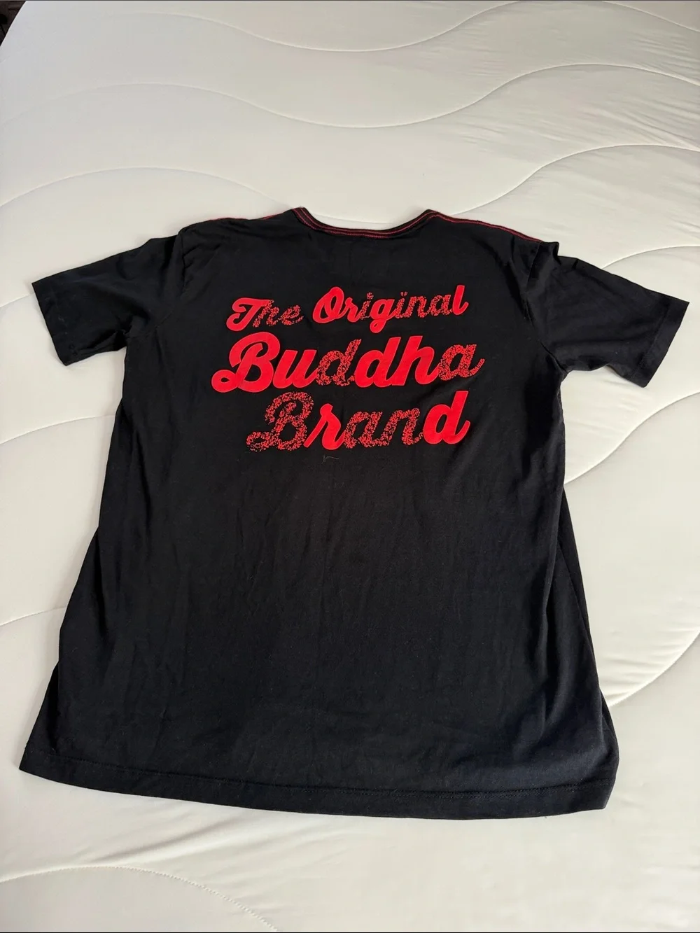 True Religion Black Short Sleeve Tee with Red Buddha Motif